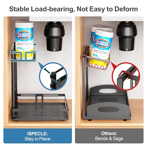 Under Kitchen Sink Organizer - L-Shaped Pull Out Shelf, 2 Pack | L-Shaped Fit Around Garbage Disposal, Adjustable Shelves, Pull Out Access, For 30-36 Inch Sink Cabinet, 2 Pack Black