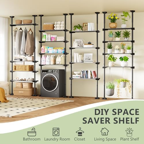 Bonpally Over The Toilet Storage Shelf, 4-Tier Adjustable Bathroom Organizer, No Drill Tension Mounted Shelves, Space-Saving Bathroom Cabinet Rack Above Toilet for Small Rooms, Black - color: Black