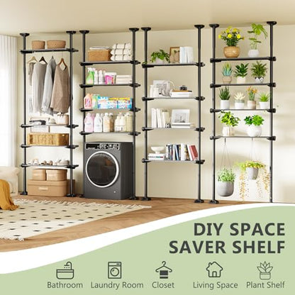 Bonpally Over The Toilet Storage Shelf, 4-Tier Adjustable Bathroom Organizer, No Drill Tension Mounted Shelves, Space-Saving Bathroom Cabinet Rack Above Toilet for Small Rooms, Black - color: Black