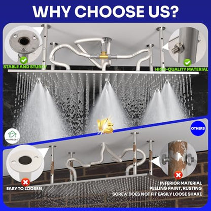 2-Functions Luxury High Pressure Rain Shower Head, 16"x32" Large Ceiling Full Body Shower Head with Silicone Nozzles Rectangle Mist Showerhead, Brushed Nickel Finish - color: Brushed Nickel, style: 2 Modes - Rainfall&Mist