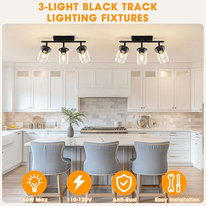FadimiKoo 3-Lights Semi Flush Mount Ceiling Light, Adjustable Kitchen Light Fixtures Ceiling Mount with Clear Glass Shades, Rotatable Black Track Lighting Fixtures for Hallway, Foyer, Bedroom - color: Black, size: 3-Lights