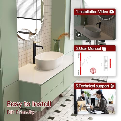 SUMERAIN Bathroom Vessel Sink Faucet Black and Gold, 304 Stainless Steel | Tall, Single Handle, Single Hole, Lead-Free, Water-Saving, with Faucet Supply Lines, Easy DIY Install - color: Black and Gold, size: Vessel Sink faucet
