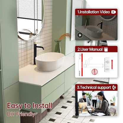 SUMERAIN Bathroom Vessel Sink Faucet Black and Gold, 304 Stainless Steel | Tall, Single Handle, Single Hole, Lead-Free, Water-Saving, with Faucet Supply Lines, Easy DIY Install - color: Black and Gold, size: Vessel Sink faucet