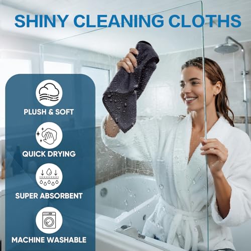 TEAWOO Shiny Wipes Shower Cleaning Cloth, Ultra Absorbent Car Drying Towel, 2 Pack 16 x 24 inch Microfiber Cleaning Cloth for Car, Bath & Househood - size: 6PCS 15.7*23.6 inch