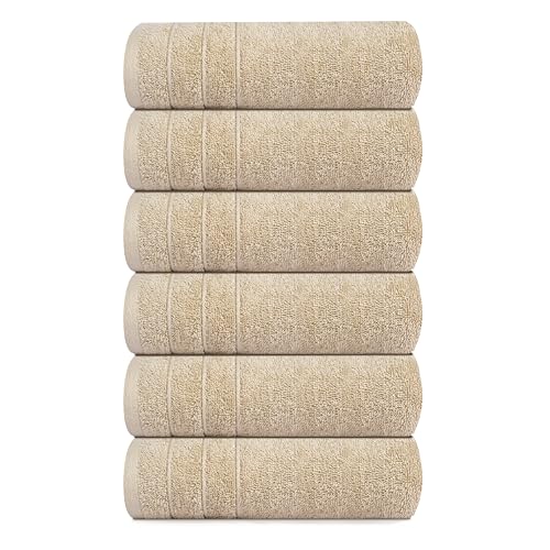 6 Piece Hand Towels Set 16 x 28 Inches, Beige | 100% Cotton, Lighter Weight, Quick to Dry, 16 x 28 Inches, Super Soft & Absorbent, Perfect for Bathroom & Kitchen - color: Beige
