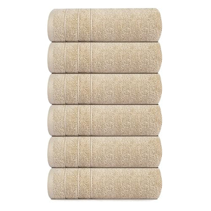 6 Piece Hand Towels Set 16 x 28 Inches, Beige | 100% Cotton, Lighter Weight, Quick to Dry, 16 x 28 Inches, Super Soft & Absorbent, Perfect for Bathroom & Kitchen - color: Beige