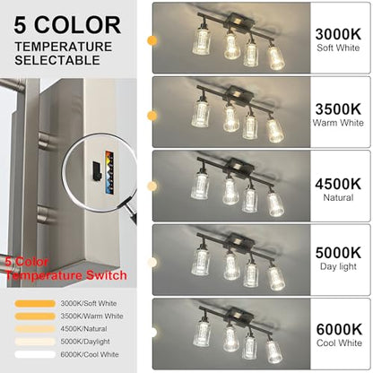 MELUCEE LED 5 Light Track Lighting Kit Brushed Nickel Ceiling Spotlights | Vanity Lights Modern Track Light Fixture with Flexibly Rotatable Heads, Built-In LED Chips, 5-Color Temperature Adjustable - color: Brushed Nickel, size: 5 Lights