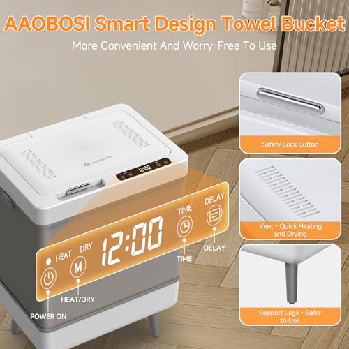 AAOBOSI Towel Warmer,4 in 1 Heating-Drying-Delaying-Foldable 35L Quick Heating Towel Warmers Portable Towel Heater Dryer for Bathrooms,Spas,12 Level Timer&Auto Shut Off,Great Gift for Loved Ones