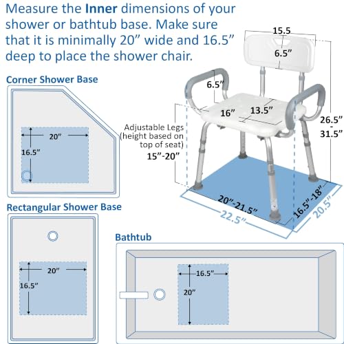 Vaunn Medical Deluxe Spa Shower Chair with Arms and Back, Bath Seat for Seniors, 450 lbs Max Weight, White with Light Gray Arms - style: Shower Chair with Arms