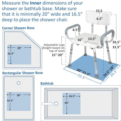 Vaunn Medical Deluxe Spa Shower Chair with Arms and Back, Bath Seat for Seniors, 450 lbs Max Weight, White with Light Gray Arms - style: Shower Chair with Arms