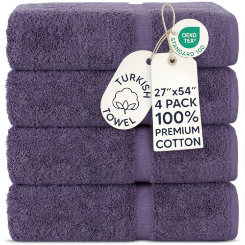 Chakir Turkish Linens 4 Piece Bath Towel Set, 100% Cotton Luxury Turkish Towels for Bathroom, Soft Absorbent Bath Towels, 27 x 54 Inches, Plum - color: Plum