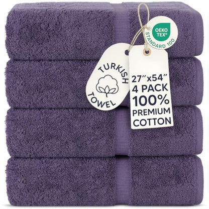 Chakir Turkish Linens 4 Piece Bath Towel Set, 100% Cotton Luxury Turkish Towels for Bathroom, Soft Absorbent Bath Towels, 27 x 54 Inches, Plum - color: Plum