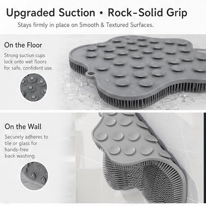 Shower Foot Scrubber Mat, Wall-Mounted, 11.8 x 11 in, 1 Pack | Foot Scrubber in Shower for Deep Cleaning & Exfoliation. Suction cups support floor foot care and wall back scrubbing. - color: Blue
