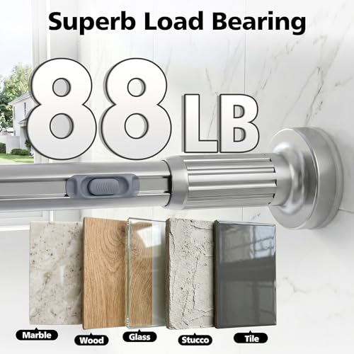 Tension Curtain Rod, Stainless Steel Shower Rods for Bathroom | 43-86 Inch, No Drill, Rustproof, Adjustable, Brushed Nickel, Bathroom & Closet - color: Brushed Nickel, size: 43-86 Inch