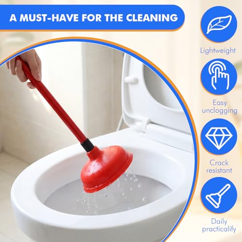 Reallnaive 24 Pack Toilet Plungers Bulk with 19.7 Inch Long Handle Force Suction Cup Rubber Plunger for Bathroom to Fix Clogged Toilets Drains (Red) - color: Red