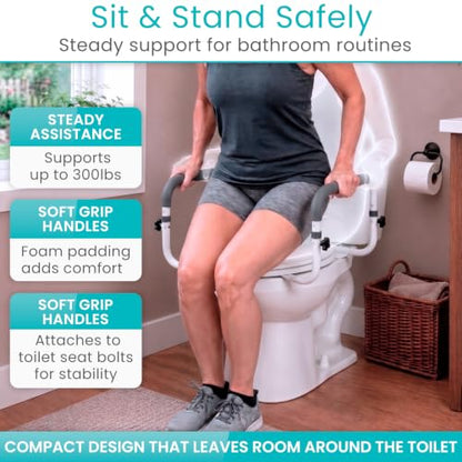 Vive Toilet Safety Rail - Adjustable Grab Bar - Compact Support Frame | Handrail for Bathroom Toilet Seat - Easy Installation for Handicap Senior Bariatrics, Elderly Balance - Padded Hand Armrest