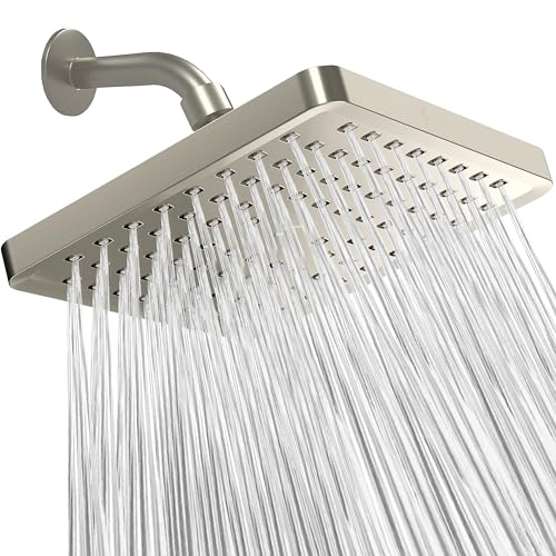 SparkPod Rain Shower Head, 8 Inch Square, Elegant Brushed Nickel Finish | High Pressure Shower Heads, 90 Nozzles, Adjustable Showerhead, No Tools Needed, Universal Connection - color: Elegant Brushed Nickel, style: 8 Inch Square