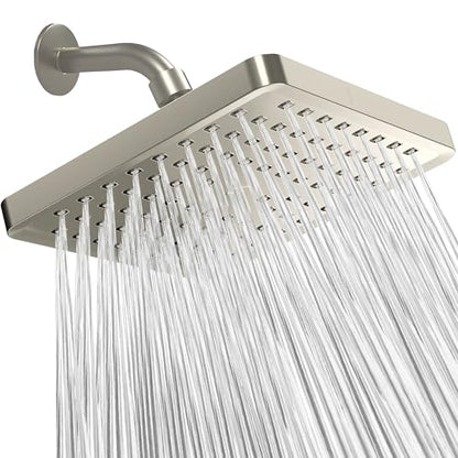 SparkPod Rain Shower Head, 8 Inch Square, Elegant Brushed Nickel Finish | High Pressure Shower Heads, 90 Nozzles, Adjustable Showerhead, No Tools Needed, Universal Connection - color: Elegant Brushed Nickel, style: 8 Inch Square