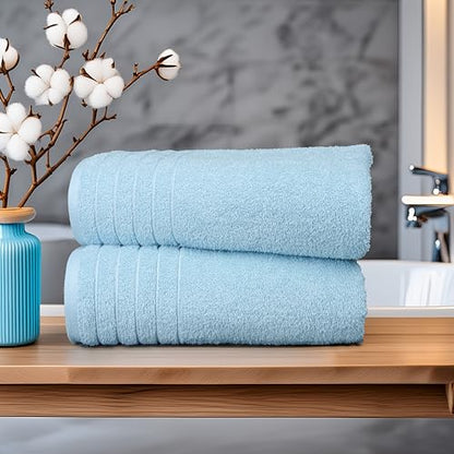 2 Piece Extra Large Bath Sheets 35 x 70 Inches, Sky Blue | 100% Cotton, Larger & Lighter Weight, Quicker to Dry, Super Soft & Absorbent, Oversized Bath Towels - color: Sky Blue