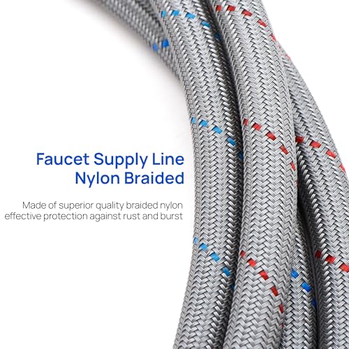 J-HVA Faucet Supply Lines Length 12" 3/8 OD Comp (Male) x 3/8 Comp (Female) | Thread Connector Braided Nylon Extension Hoses for Bathroom Kitchen Sink Faucet Hose Filter,Stainless Steel Nut (1 Pair)
