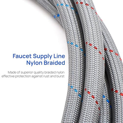 J-HVA Faucet Supply Lines Length 12" 3/8 OD Comp (Male) x 3/8 Comp (Female) | Thread Connector Braided Nylon Extension Hoses for Bathroom Kitchen Sink Faucet Hose Filter,Stainless Steel Nut (1 Pair)