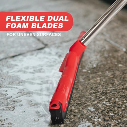 Water Broom & Floor Squeegee Scrubber with 51" Adjustable Pole & EVA Foam Blade – Indoor/Outdoor Use for Garage, Patio, Bathroom, Tile, Marble