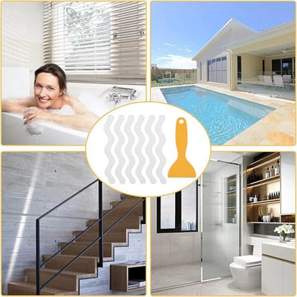 24 PCS Anti Slip Shower Stickers,Safety Anti Slip Shower Adhesive Strips Treads for Bathroom Floor Tub Stairs Ladders Pools Boats, Bathtub Appliques for Adults & Kids with Scraper
