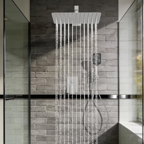Shower System Modern Rain Brass Faucet Set With Valve and Diverter Shower Mixer With Handheld High Pressure Square Rainfall Shower Valve (12'' Wall Mount, Brushed Nickel) - color: Brushed Nickel, style: 12'' Wall Mount