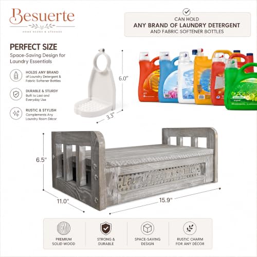 Wooden Wall Mount Laundry Detergent Holder, Rustic Gray | Farmhouse Wooden Organizer, Holds 2 Detergent or Softener Bottles, Laundry Room Storage - color: Rustic Gray