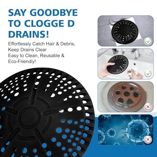 ZOOY Shower Drain Hair Catcher, 2 Pack 5.5 Inch Silicone Large Drain Cover, Bathroom Hair Drain Catcher, Flat Anti-Clog Hair Trap for Shower, Bathtub, Tub & Sink Hair Strainer(Black) - color: Black