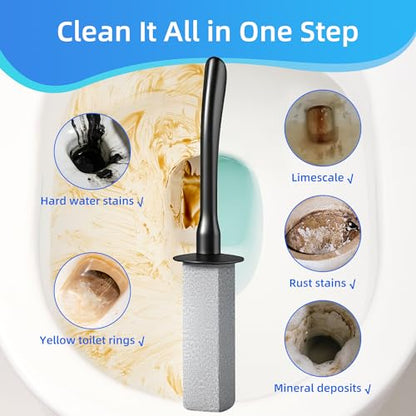 Toilet Brush and Holder Set with Pumice Stone Toilet Bowl Cleaner | Long-handle Scrubber with Ventilated Holder and Pumice Stone for Hard Water Stains, Limescale and Toilet Rings - color: Black