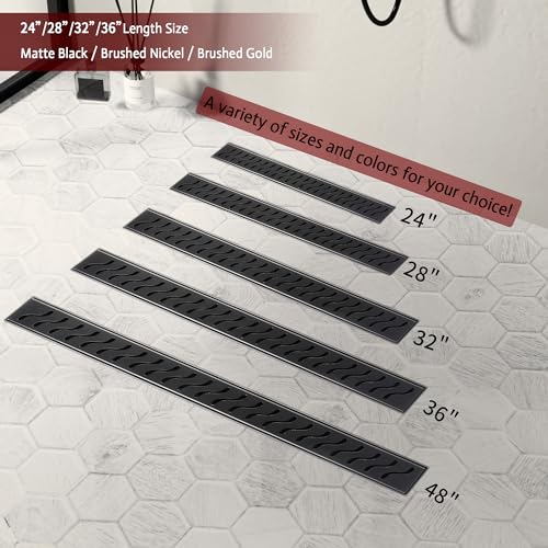 Linear Shower Drain, 28 inch Matte Black | Including Hair Catcher and Removable Grate, 304 Stainless Steel, Easy to Install and Clean (Drain Base Not Included) - color: Matte Black, size: 28 inch