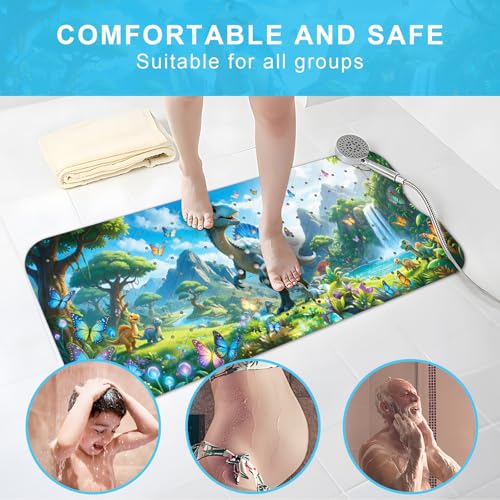 Upgrade Cartoon Baby Bath Mat Non Slip - 40"x16" Extra Long Bathtub Mat for Baby Eco Friendly Durable Bath Mat for Tub Non Slip Kids Tub Mat with Suction Cups, Machine Washable and No Fading, Dinosaur - color: K-dinosaur-4