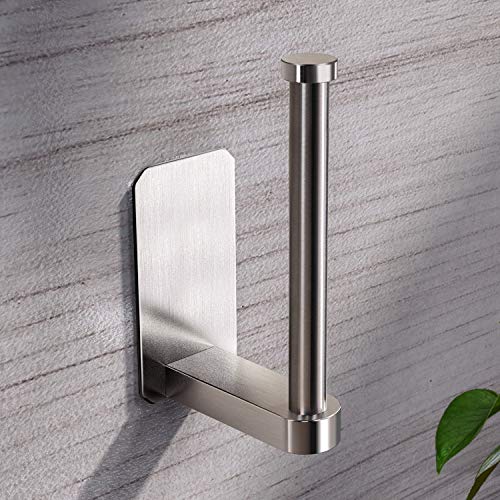 VAEHOLD Toilet Paper Holder Self Adhesive Kitchen Washroom Adhesive Toilet Roll Holder No Drilling for Bathroom Stick on Wall Stainless Steel Brushed - size: Simple Silver