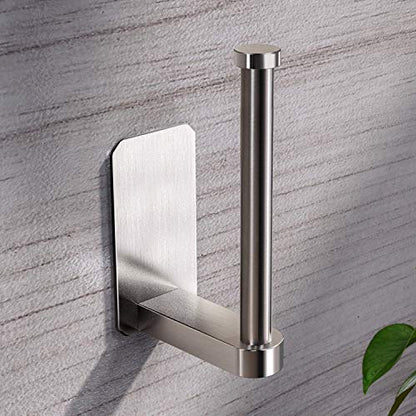 VAEHOLD Toilet Paper Holder Self Adhesive Kitchen Washroom Adhesive Toilet Roll Holder No Drilling for Bathroom Stick on Wall Stainless Steel Brushed - size: Simple Silver