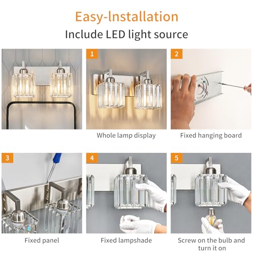Modern Bathroom Vanity Light 2-Lights Brushed Nickel Vanity Light Crystal Wall Light Bathroom Light Fixtures - color: Nickel Crooked, size: 2-light