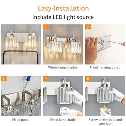 Modern Bathroom Vanity Light 2-Lights Brushed Nickel Vanity Light Crystal Wall Light Bathroom Light Fixtures - color: Nickel Crooked, size: 2-light