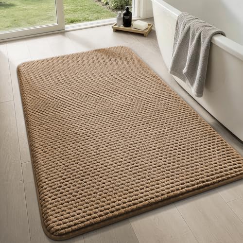 YIHOUSE Bathroom Rugs 20x32, Extra Thick Soft Absorbent Chenille Bath Rug Non-Slip Quick Dry, Machine Washable Bath Mats for Bathroom, Floor, Tub and Shower, Home Decor, Beige - color: Brown, size: 20" x 32"