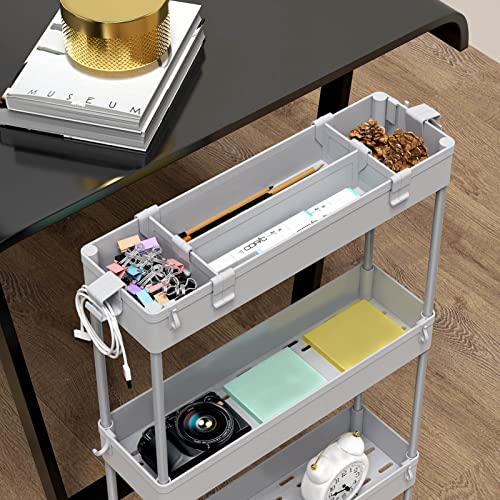 Slim Storage Cart 4 Tier,Bathroom Organizer Rolling Utility,Mobile Shelving Unit Slide Out for Office, Kitchen, Laundry Room & Narrow Places,Gray - color: Gray