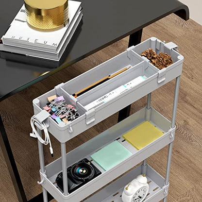 Slim Storage Cart 4 Tier,Bathroom Organizer Rolling Utility,Mobile Shelving Unit Slide Out for Office, Kitchen, Laundry Room & Narrow Places,Gray - color: Gray