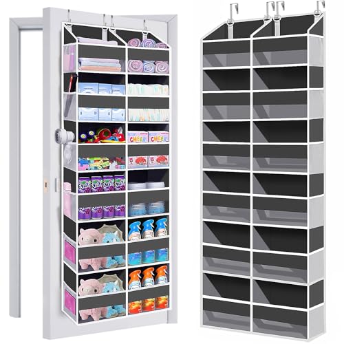 Heavy Duty Over The Door Organizer 6 Tiers, Extra Large Behind Door Storage of 12 Big Front & 12 Mesh Pockets, 80lb Weight Capacity, Hanging Doors Storage for Closet Bedroom Nursery, Gray - color: 6 Tiers - Dark Gray