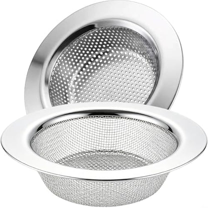 LASSHSWA 2 Pcs Kitchen Sink Strainer Stainless Steel, Mesh and Punching, Kitchen Sink Drain Strainer, Sink Strainers with Large Wide Rim 4.5" Diameter for Kitchen Sinks