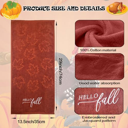 2 Pack Fall Hand Towel Jacquard Embroidered Cotton Kitchen Towels Farmhours Thankful Bath Towels Set Thanksgiving Bathroom Decor (Maple Hello Fall, 2*Hand Towel) - color: Maple Hello Fall