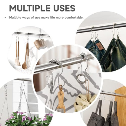 Shower Curtain Hooks Silver, Bathway Shower Curtain Rings Rust Proof, Shower Hooks for Shower Curtain Balanced Smooth Glide Double Shower Curtain Hooks, 12 Pcs - color: Space Silver