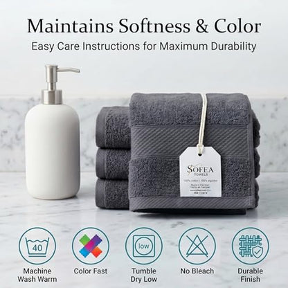 Sofea 100% Cotton Washcloths Set of 12, (12 x 12 Inch) 520 GSM Wash Cloths, Extra Soft Absorbent Quick Dry Face Towels - color: Dark Grey