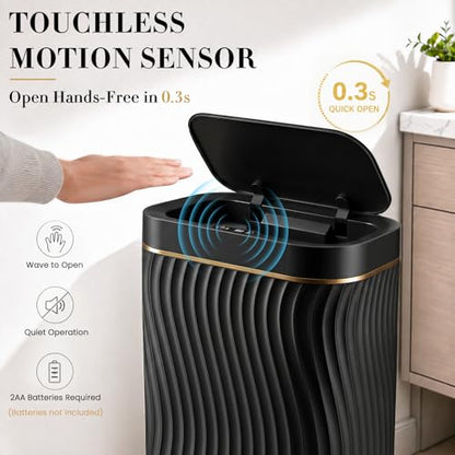 Ogikey Bathroom Trash Can with Lid, 5 Gallon Automatic Touchless Garbage Can, Motion Sensor Smart Trash Bin, Slim Waterproof Waste Bin for Living Room, Bedroom, Office, Kitche - color: 5 gallon-black gold