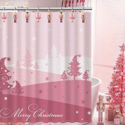 Colingmill 12 Pcs Christmas Nutcracker Shower Curtain Hooks Xmas Pink Nutcracker Shower Curtain Hooks Holiday Bathroom Rust Resistant Decor Rings for Winter Bathroom Bedroom Farmhouse Decorations - style: Nutcracker