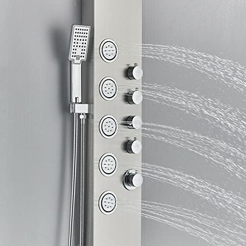 LED Light Shower Panel Tower Rainfall Waterfall Shower Head with Massager Jets Body System Jet Black B (Color : Brushed Nickel D) - color: Brushed Nickel D