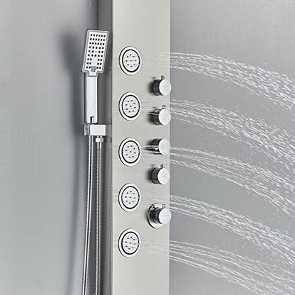 LED Light Shower Panel Tower Rainfall Waterfall Shower Head with Massager Jets Body System Jet Black B (Color : Brushed Nickel D) - color: Brushed Nickel D