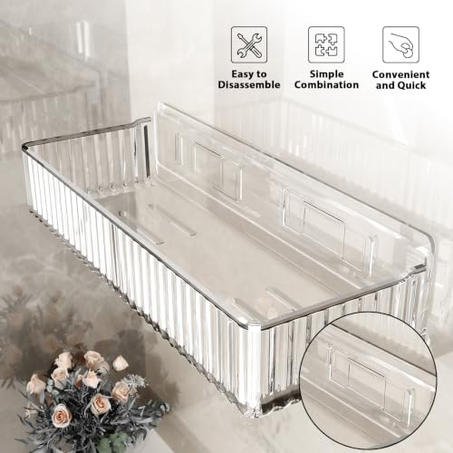 Acrylic Shower Caddy Adhesive, 4 Pack No Drilling Clear Bathroom Organizer Wall Shelf with Soap & Toothbrush Holder, Strong Stick for Shower Shelves Bathroom Storage rack - style: Acrylic Shower Caddy